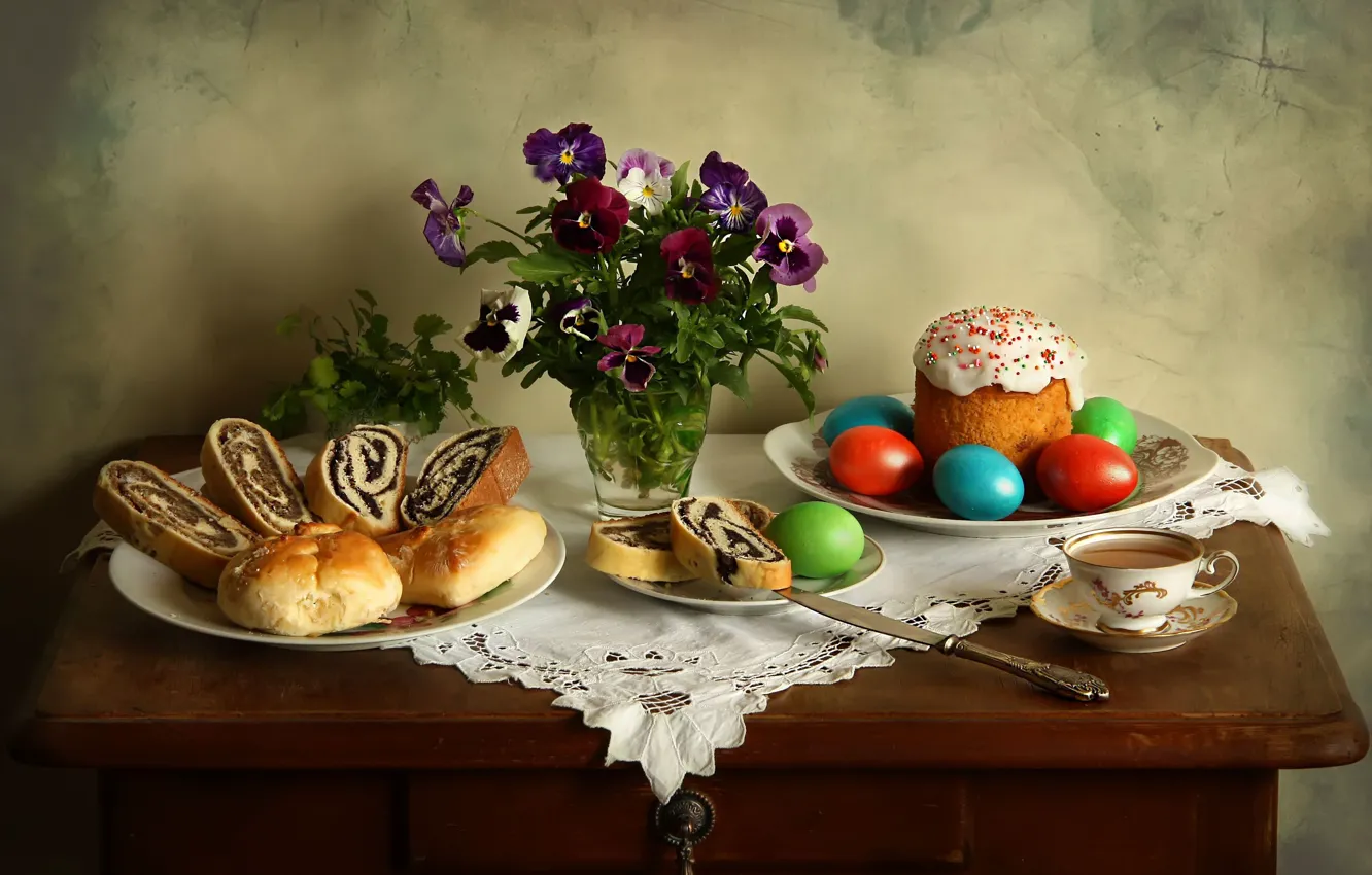 Фото обои праздник, яйца, Пасха, натюрморт