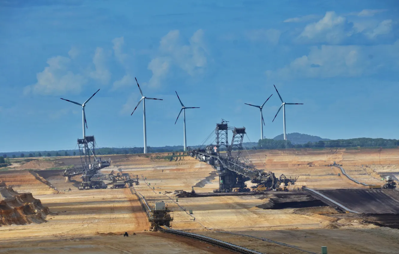 Фото обои Deutschland, Europa, Nordrhein-Westfalen, RWE, Braunkohleabbau, Rheinisches Braunkohlerevier, Tagebau, Rheinland