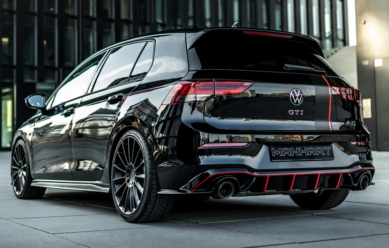 Фото обои Volkswagen, Black, Golf, Side, Volkswagen Golf, Golf GTI, Rear, Manhart