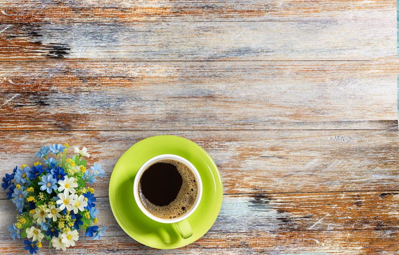 Фото обои цветы, кофе, чашка, wood, flowers, cup, coffee