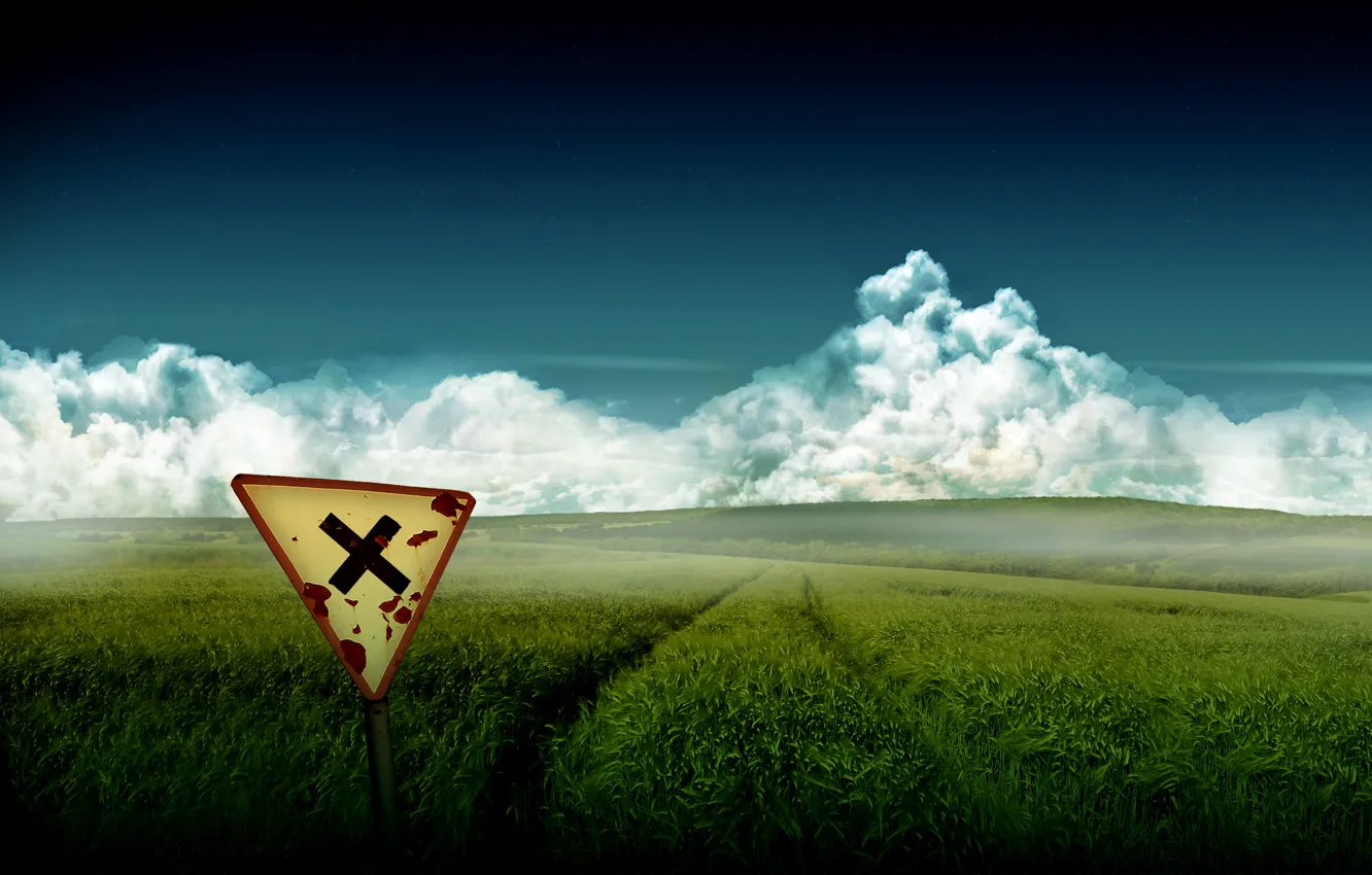 Фото обои поле, знак, крест