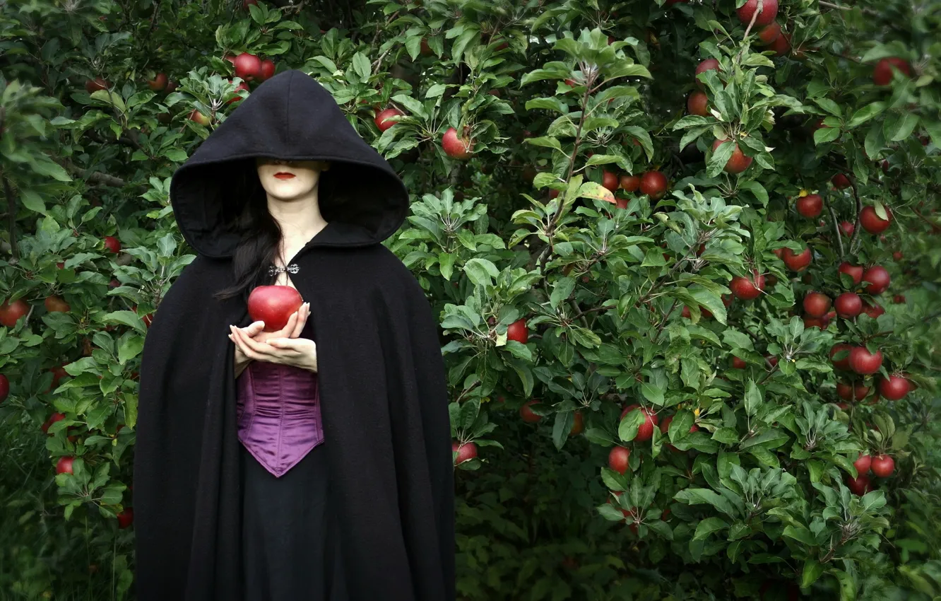 Фото обои девушка, фон, яблоки
