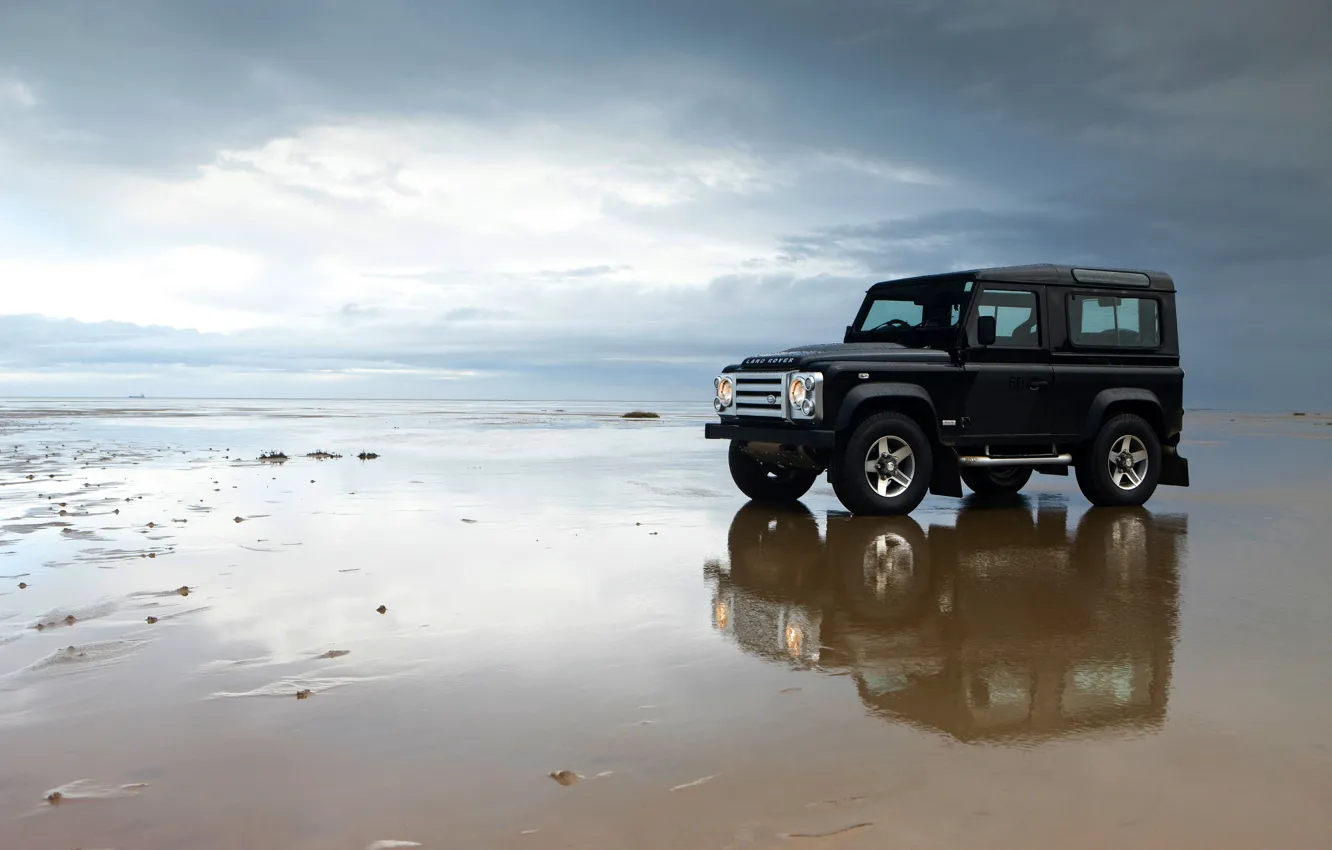 Фото обои пляж, 2008, Land Rover, Defender, SVX, 60th Anniversary Edition