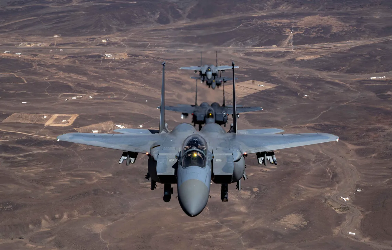 Фото обои ВВС США, американский двухместный истребитель-бомбардировщик, McDonnell Douglas F-15E Strike Eagle