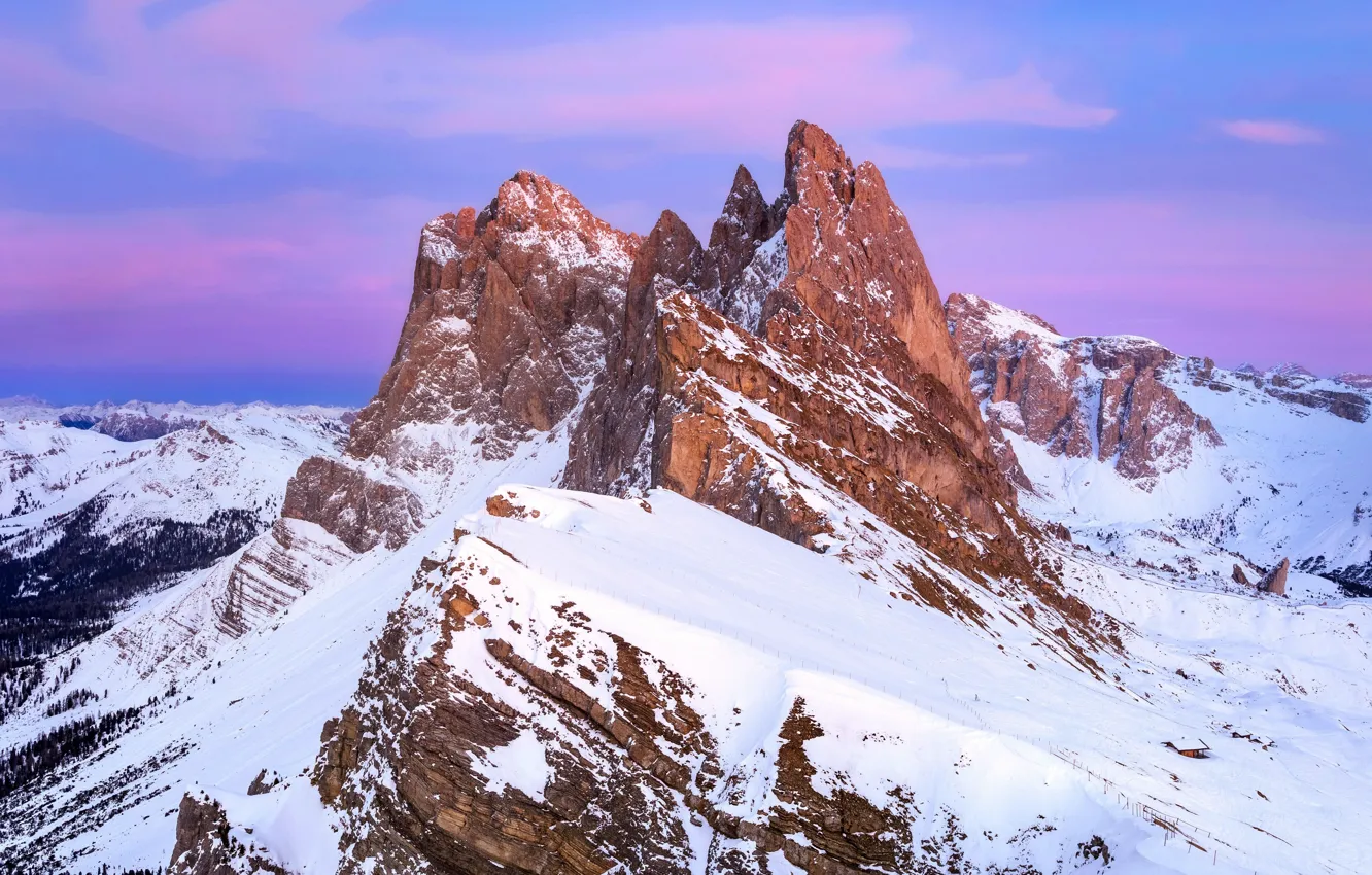 Фото обои Закат, Снег, Италия, Italy, Sunset, Snow, Больцано, Bolzano