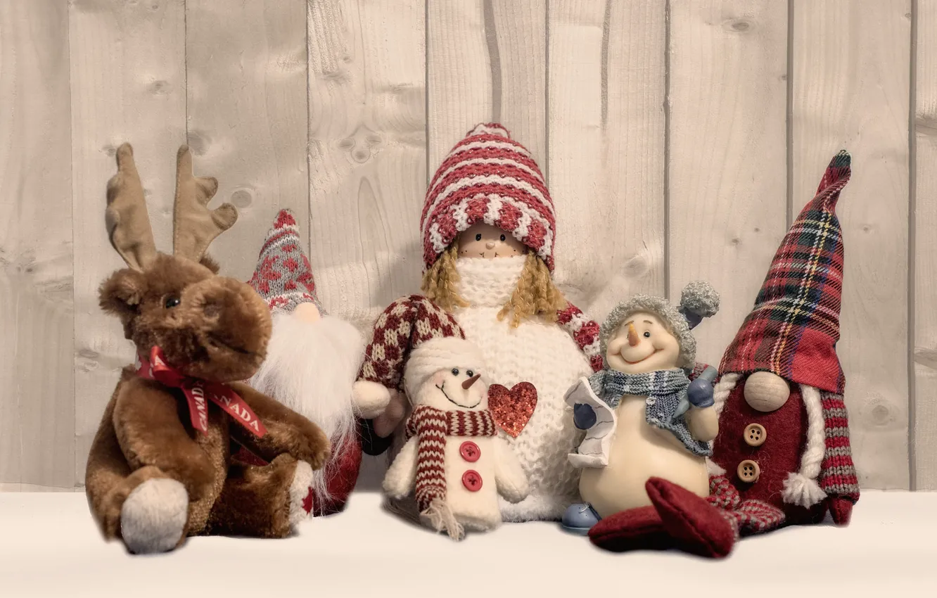 Фото обои игрушки, доски, куклы, олень, Рождество, Новый год, снеговики, снеговик