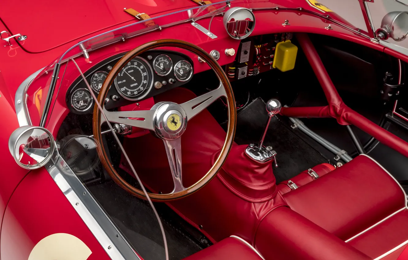 Фото обои Салон, Спидометр, Ferrari, Classic, Руль, 1957, Scuderia Ferrari, 24 Hours of Le Mans