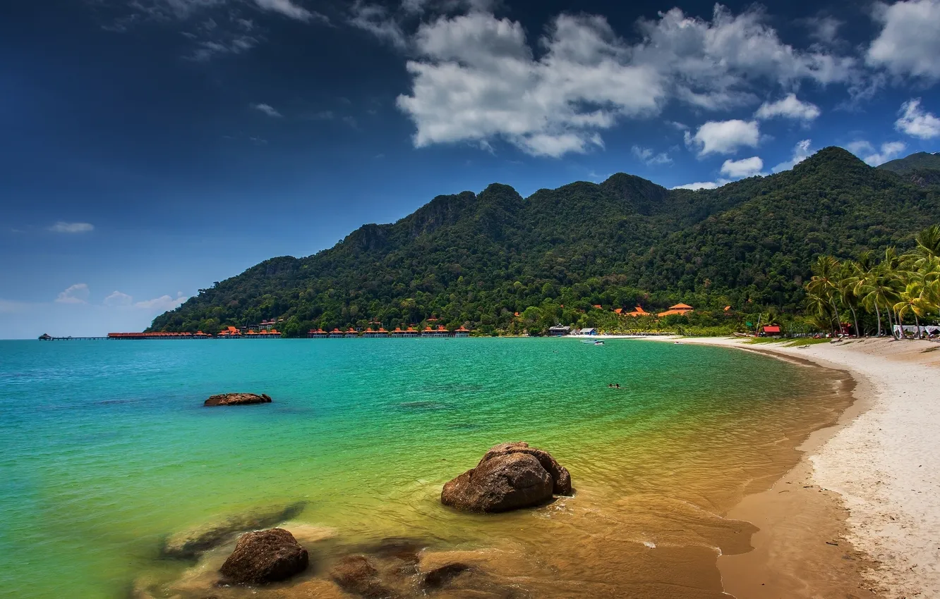Фото обои пляж, горы, побережье, Малайзия, Malaysia, Langkawi, Andaman Sea, Лангкави