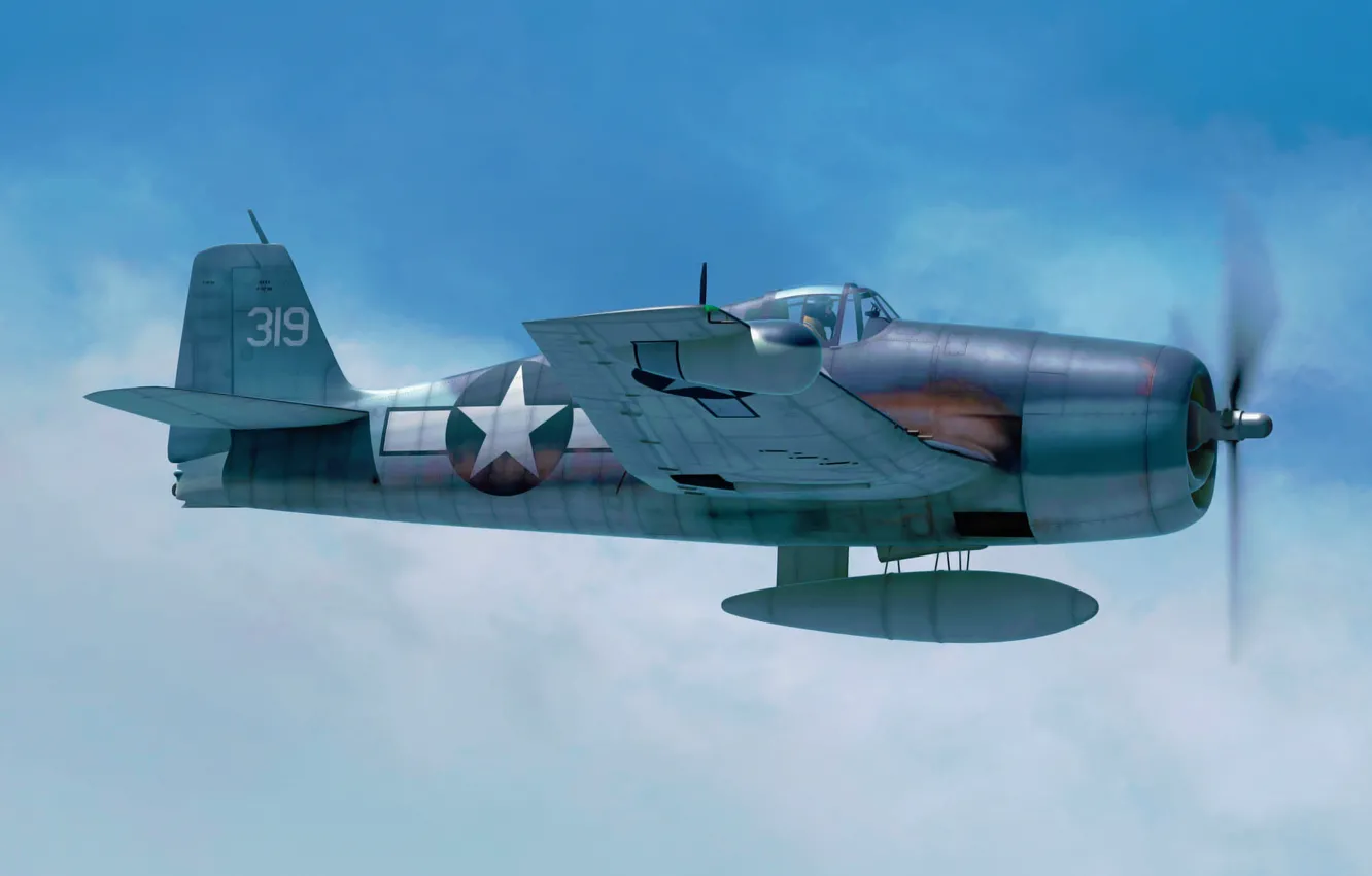 Фото обои war, art, airplane, painting, aviation, ww2, F6F-3 Hellcat