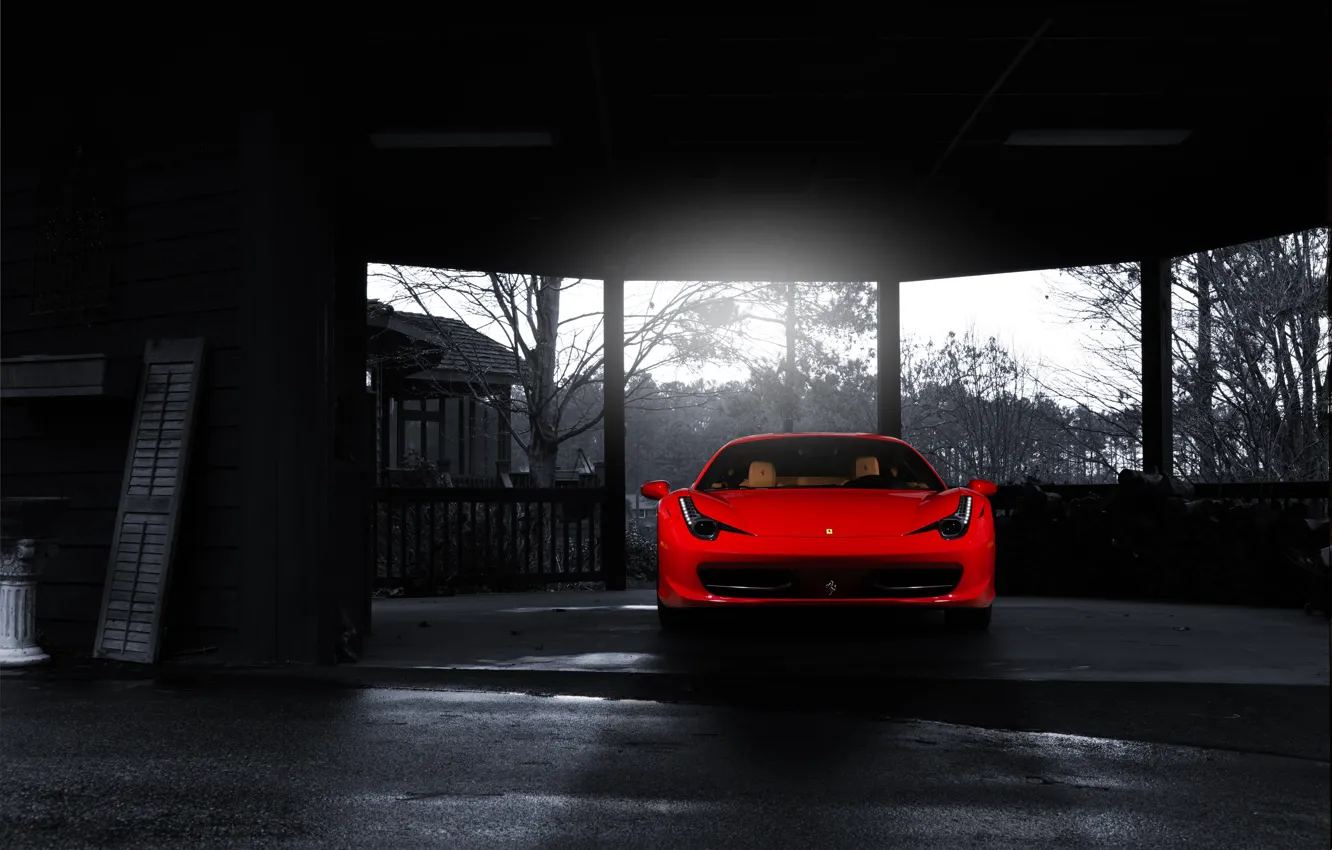 Фото обои Ferrari, red, front, 458 italia