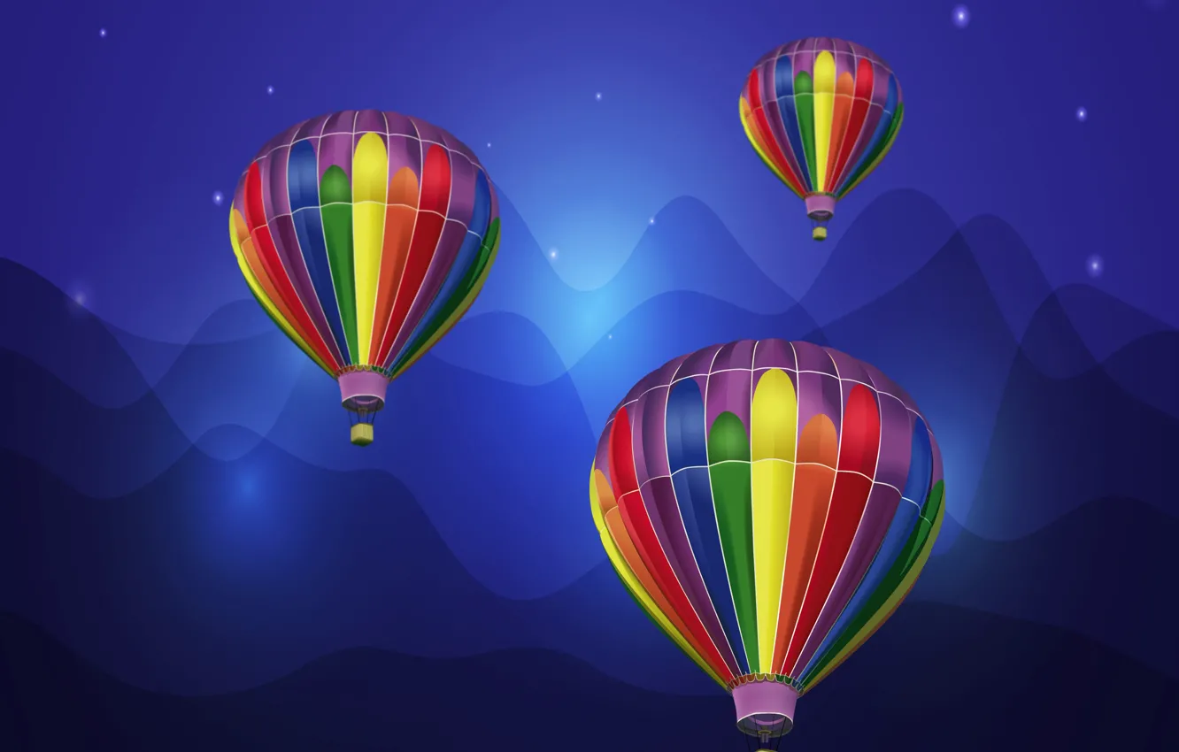 Фото обои mountains, air, sky blue, hot air ballon