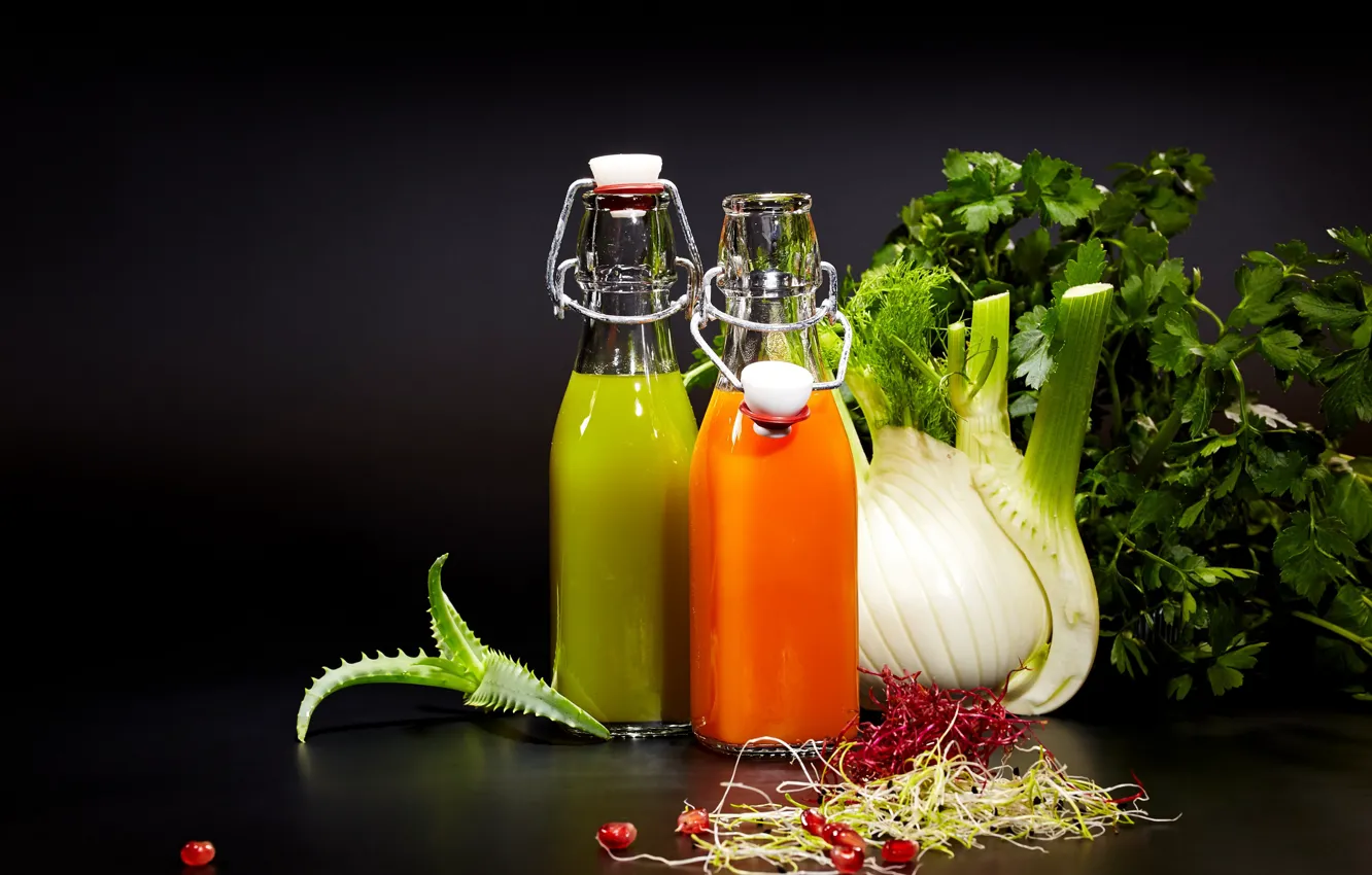 Фото обои зелень, сок, напиток, овощи