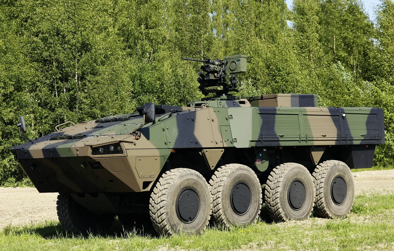 Фото обои gun, weapon, Patria AMV, 8x8, vegetation, machine gun, heavy weapon, Armored Modular Vehicle