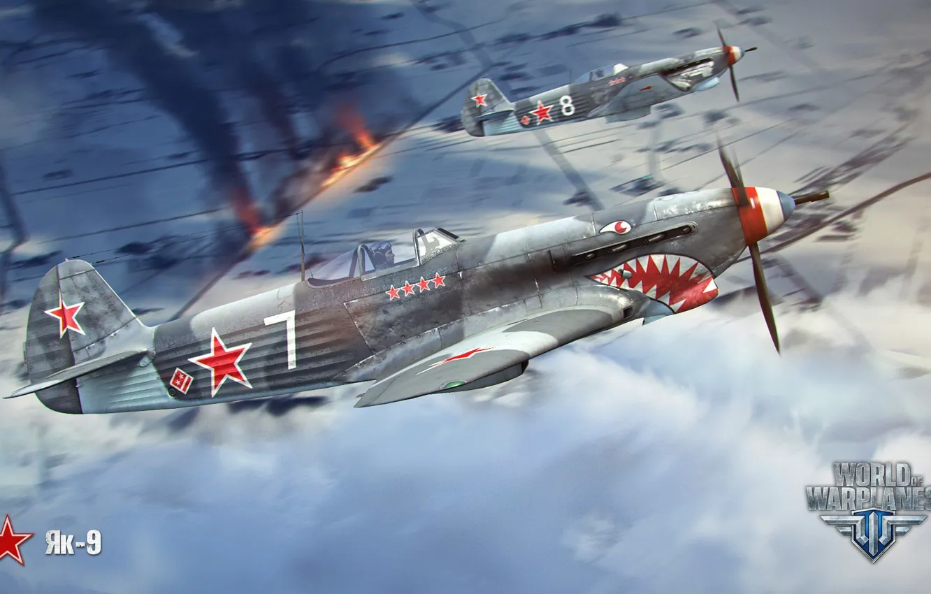 Фото обои облака, самолет, огонь, aviation, авиа, MMO, Wargaming.net, World of Warplanes