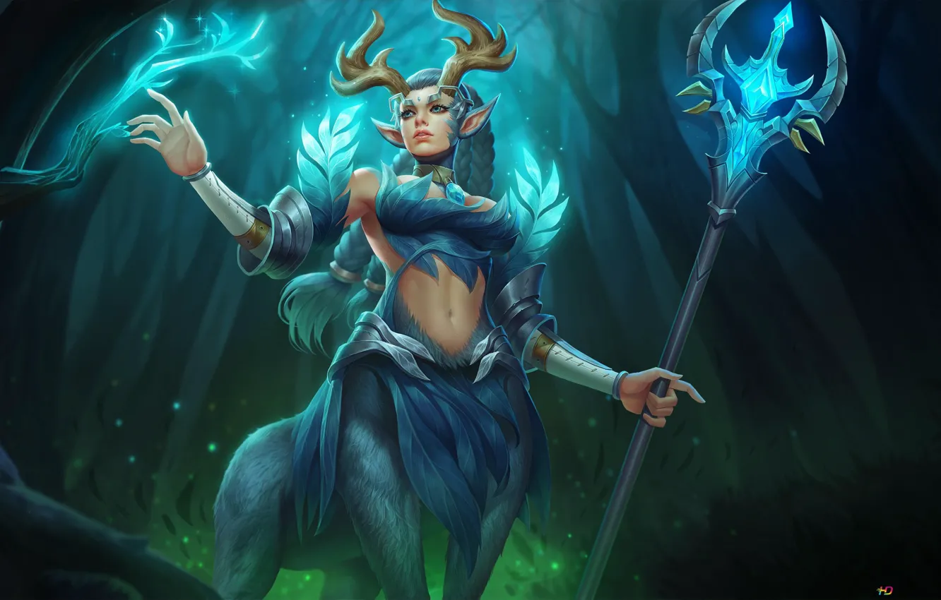 Фото обои лес, ночь, магия, арена, онлайн, МОБА, фэнтези арт, Arena of Valor