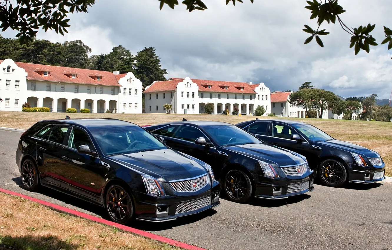 Фото обои чёрный, Cadillac, купе, CTS, седан, передок, универсал, Кадилак