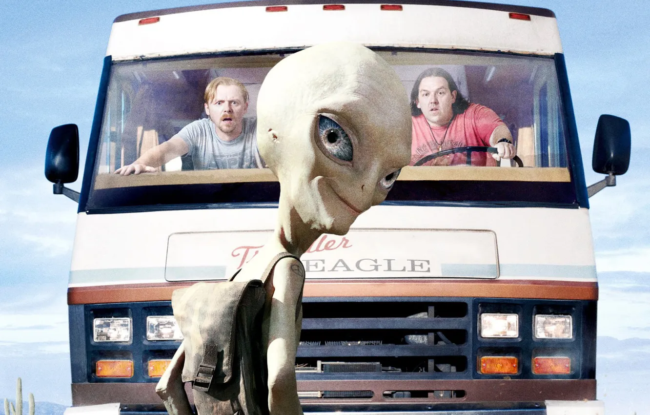 Фото обои инопланетянин, фургон, Пол, Саймон Пегг, Nick Frost, Simon Pegg, Ник Фрост, Seth Rogen