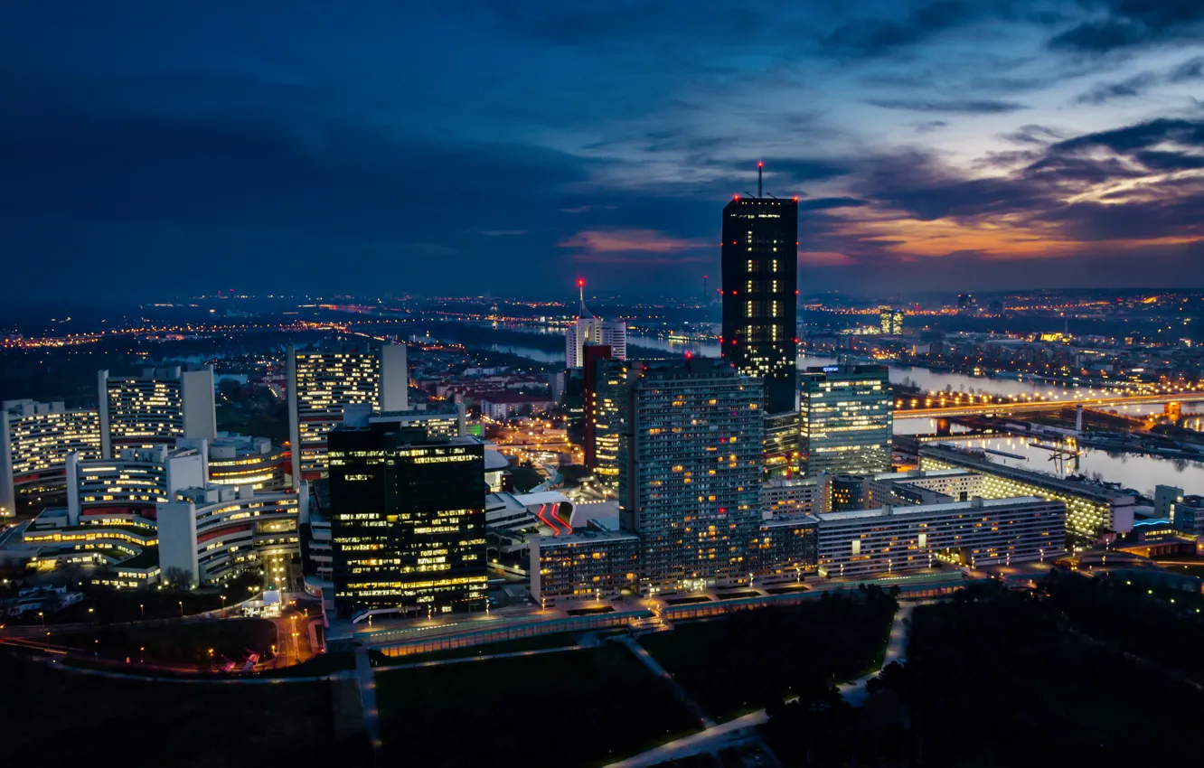 Фото обои здания, вечер, Австрия, evening, Austria, Вена, Vienna, Donau City
