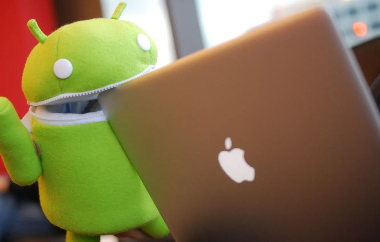 Фото обои green, apple, robot, notebook, air, ANDROID, ios, os android