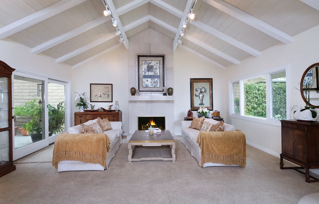 Фото обои диван, интерьер, камин, особняк, Design, гостиная, Interior, Living