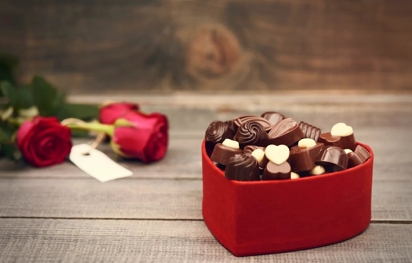 Фото обои любовь, цветы, праздник, сердце, шоколад, розы, букет, конфеты