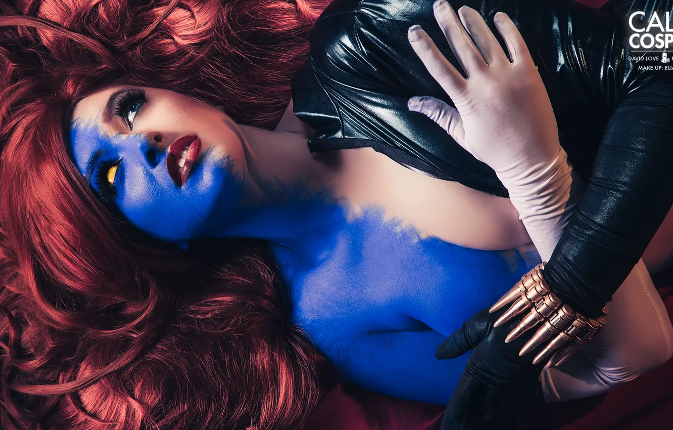 Фото обои девушка, костюм, Mystique, синяя кожа, Cosplay