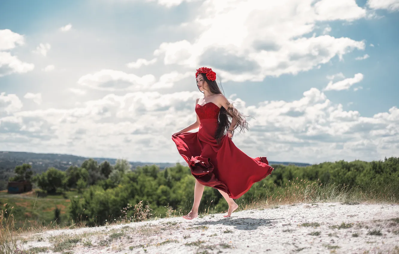 Фото обои девушка, ветер, волосы, платье, Maxim Tumanov