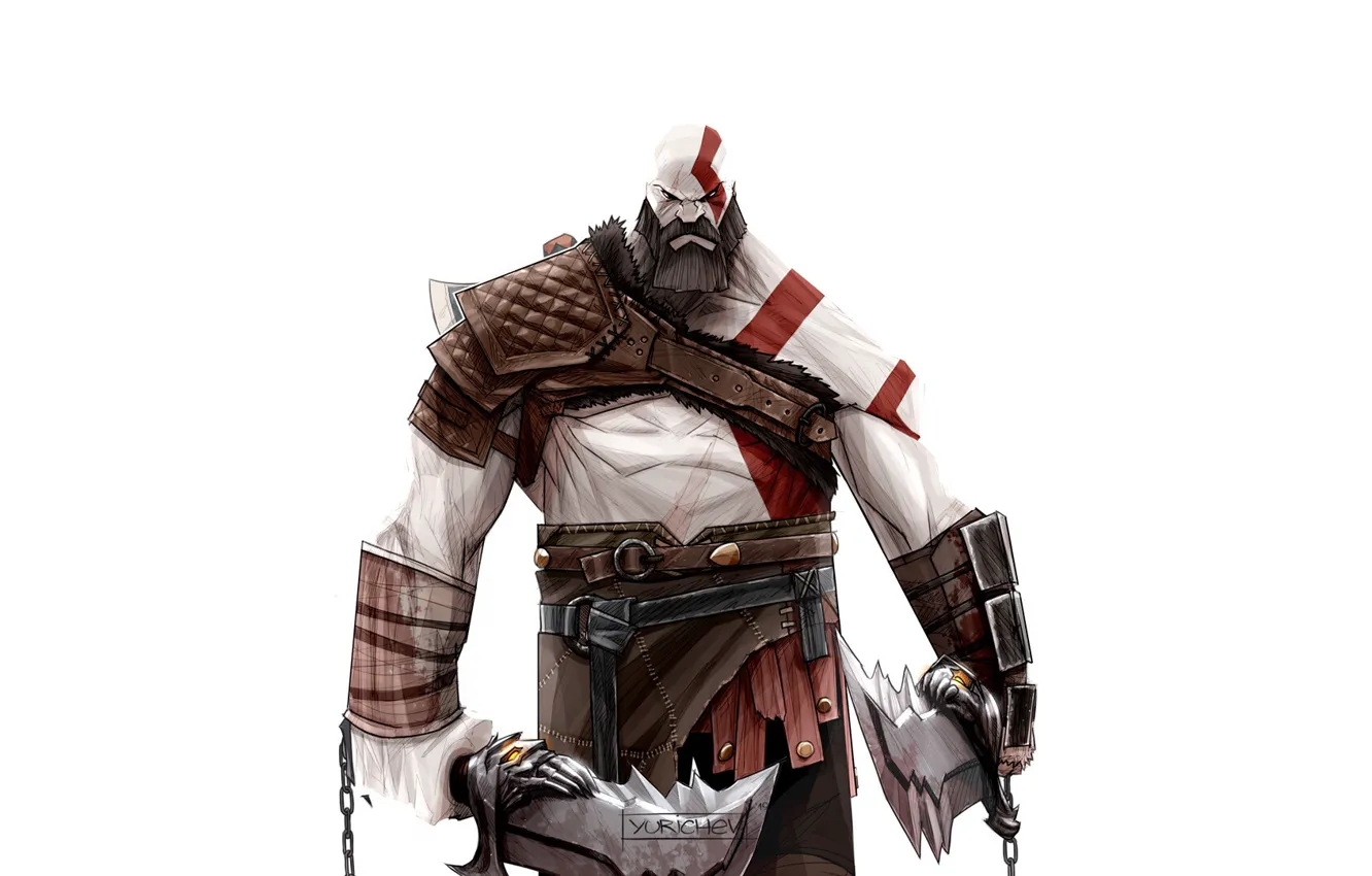 Фото обои Минимализм, Стиль, Фон, Арт, Art, Kratos, God of War, Кратос