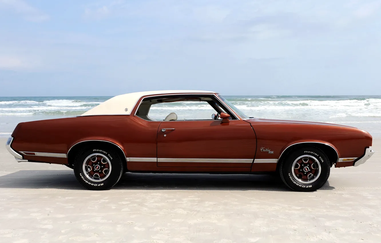 Фото обои пляж, 1971, мускул кар, beach, сбоку, muscle car, florida, oldsmobile