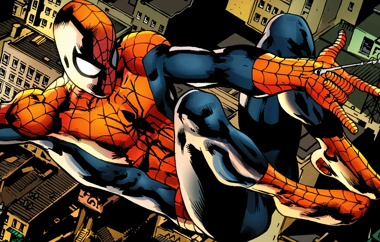 Фото обои spider-man, marvel, new york city, comics