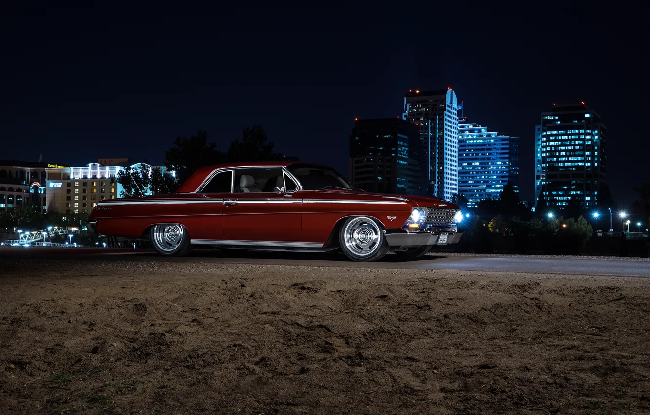 Фото обои Chevrolet, Muscle, Car, Front, Night, Impala, American, 1962