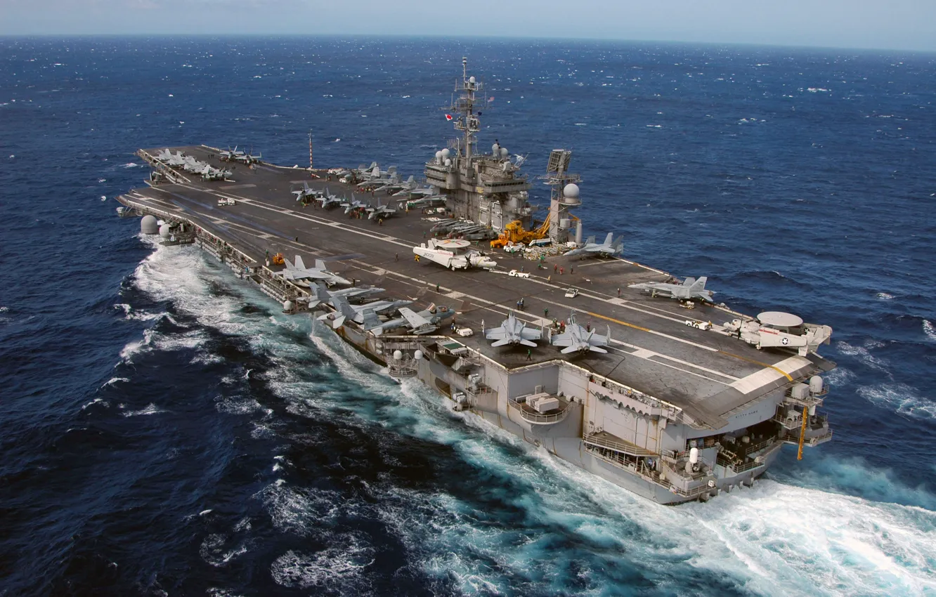 Фото обои океан, ход, номер CV-63, USS Kitty Hawk, американский авианосец