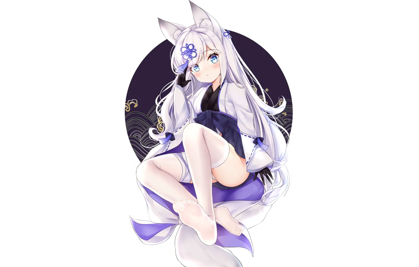 Фото обои girl, sexy, thighhighs, long hair, dress, anime, blue eyes, beautiful
