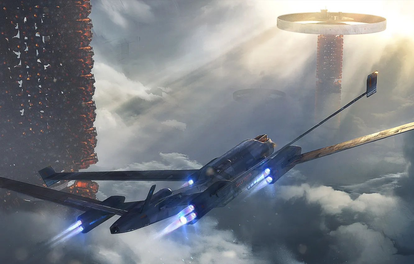 Фото обои полет, транспорт, башня, аппарат, Atmosphere Filters