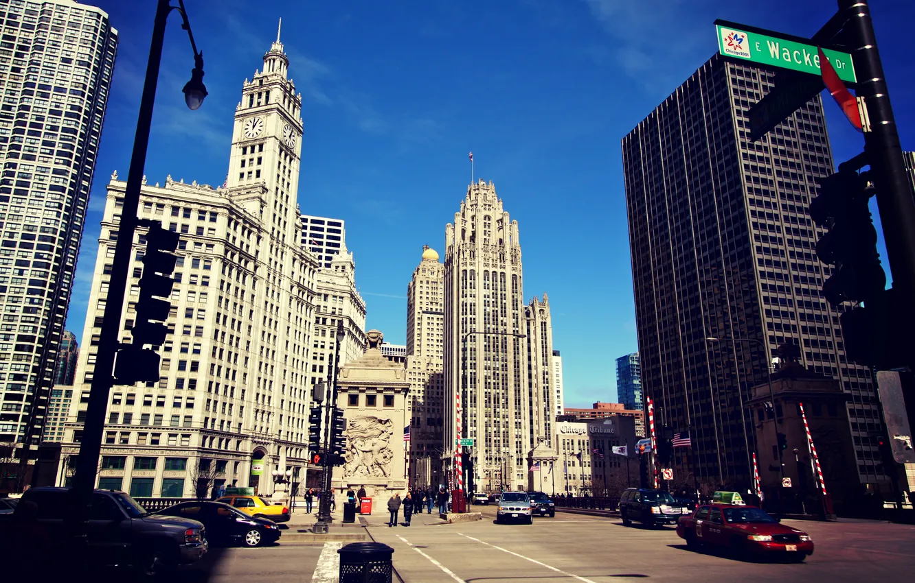 Фото обои здания, дома, небоскребы, Чикаго, USA, Chicago, street, illinois