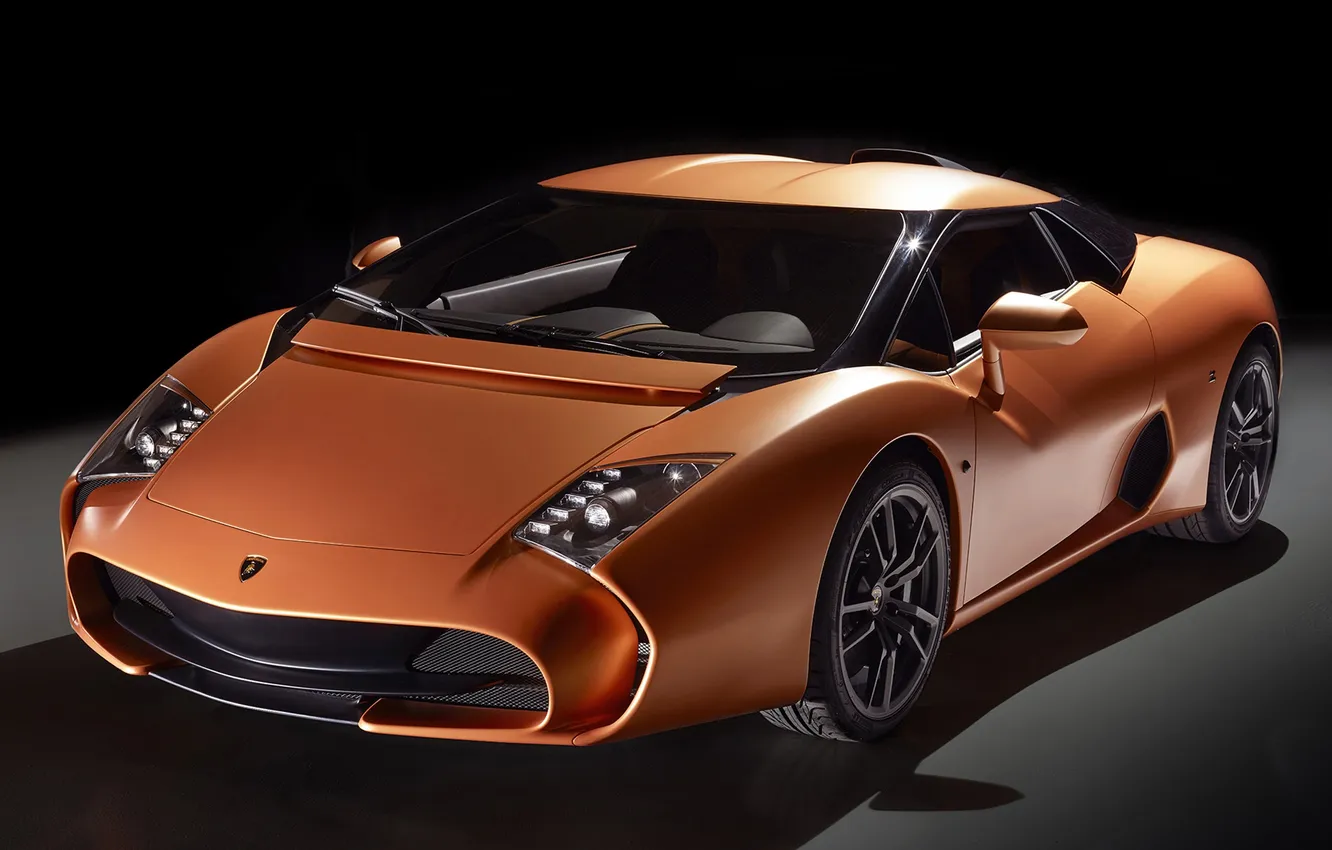Фото обои оранжевый, Lamborghini, чёрный фон, zagato, единственный экземпляр, 5-95