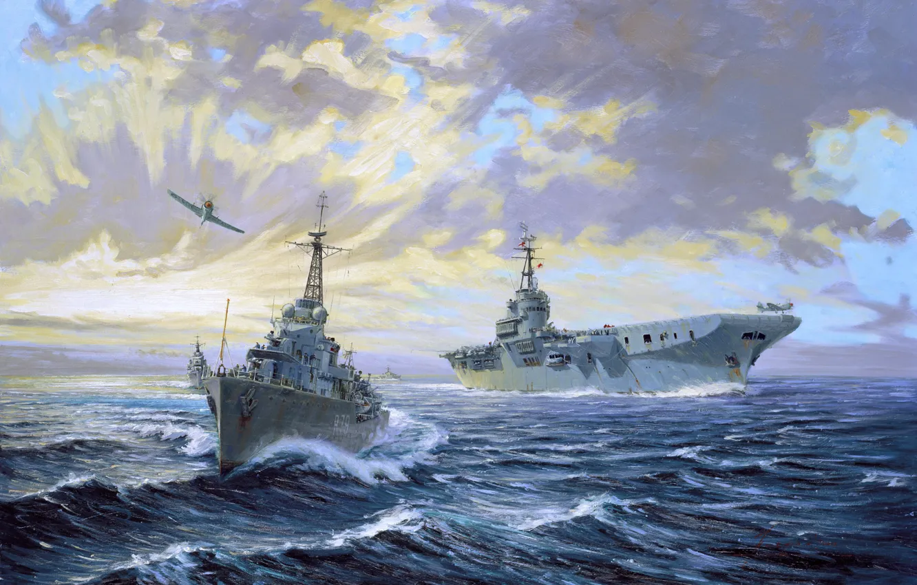 Фото обои море, самолет, корабли, Вторая Мировая война, John Horton, after world war 2, The changing fleet