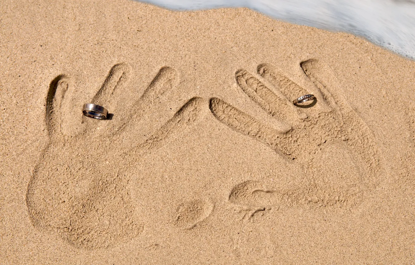Фото обои песок, кольца, отпечатки