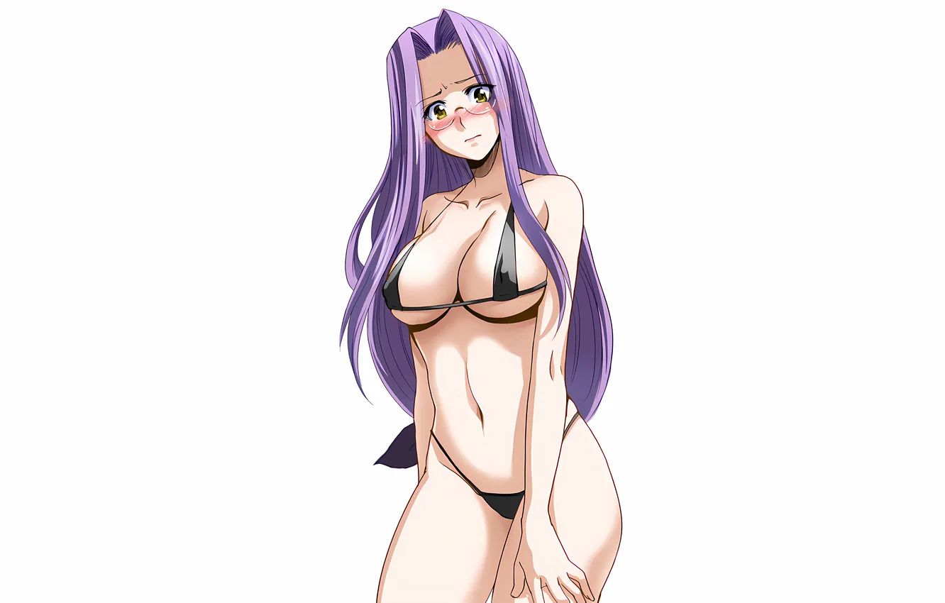 Фото обои girl, sexy, Fate Stay Night, cleavage, erect nipples, green eyes, long hair, boobs
