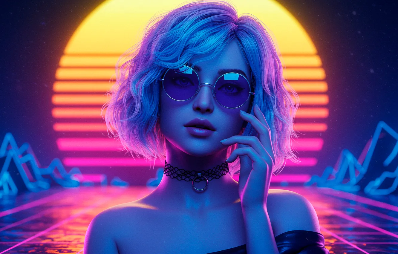 Фото обои девушка, солнце, обои, рисунок, арт, очки, wallpaper, girl