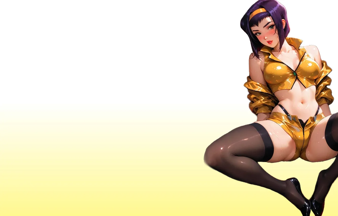 Фото обои girl, hot, sexy, yellow, anime, stockings, short hair, cowboy bebop