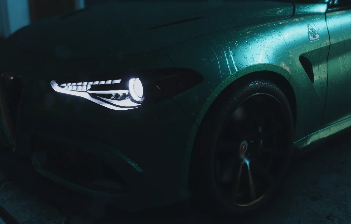 Фото обои Тюнинг, Дождь, Alfa Romeo, Rain, Жажда Скорости, Альфа Ромео, Giulia, Alfa Romeo Giulia