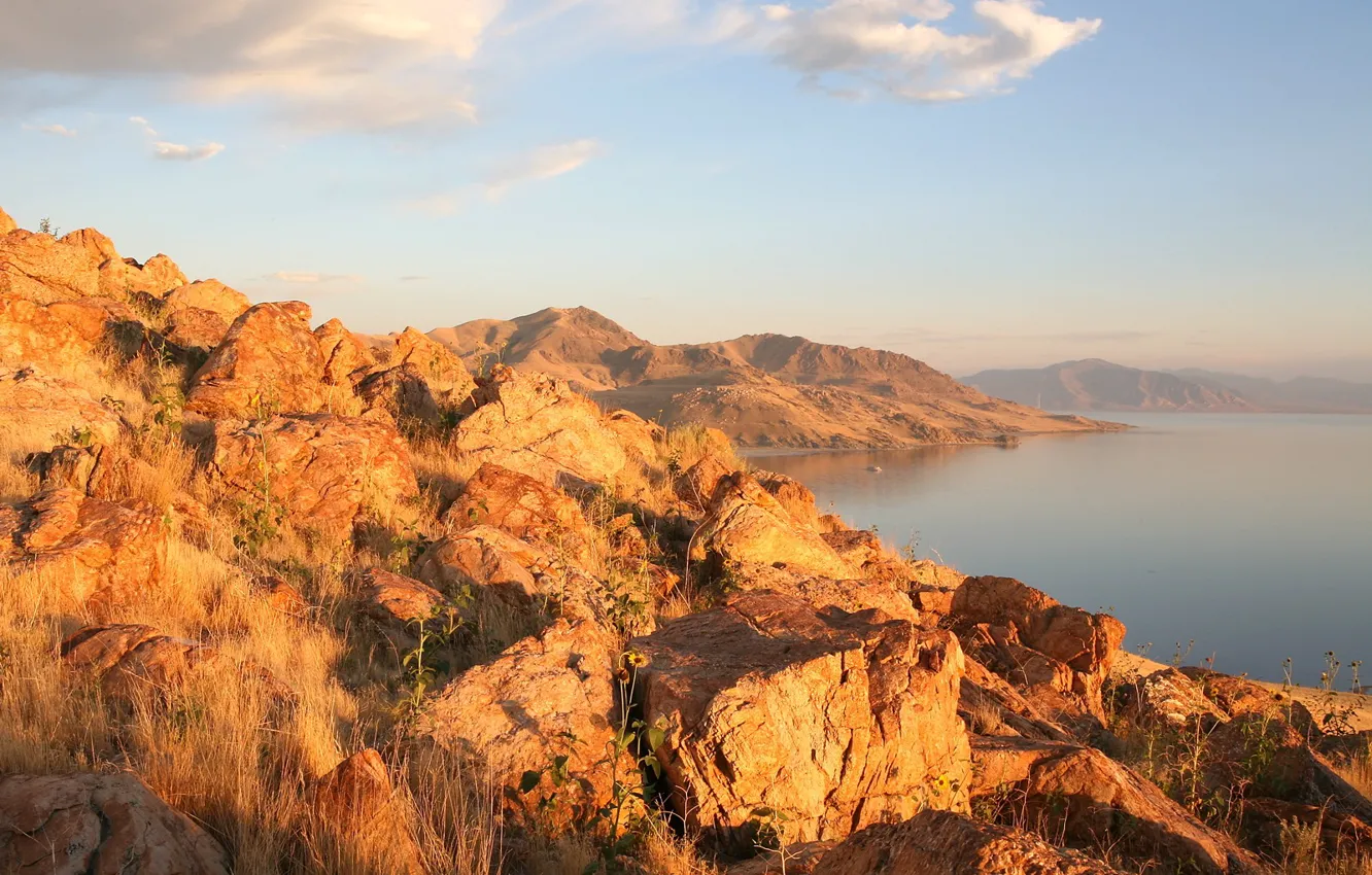 Фото обои небо, облака, озеро, горная