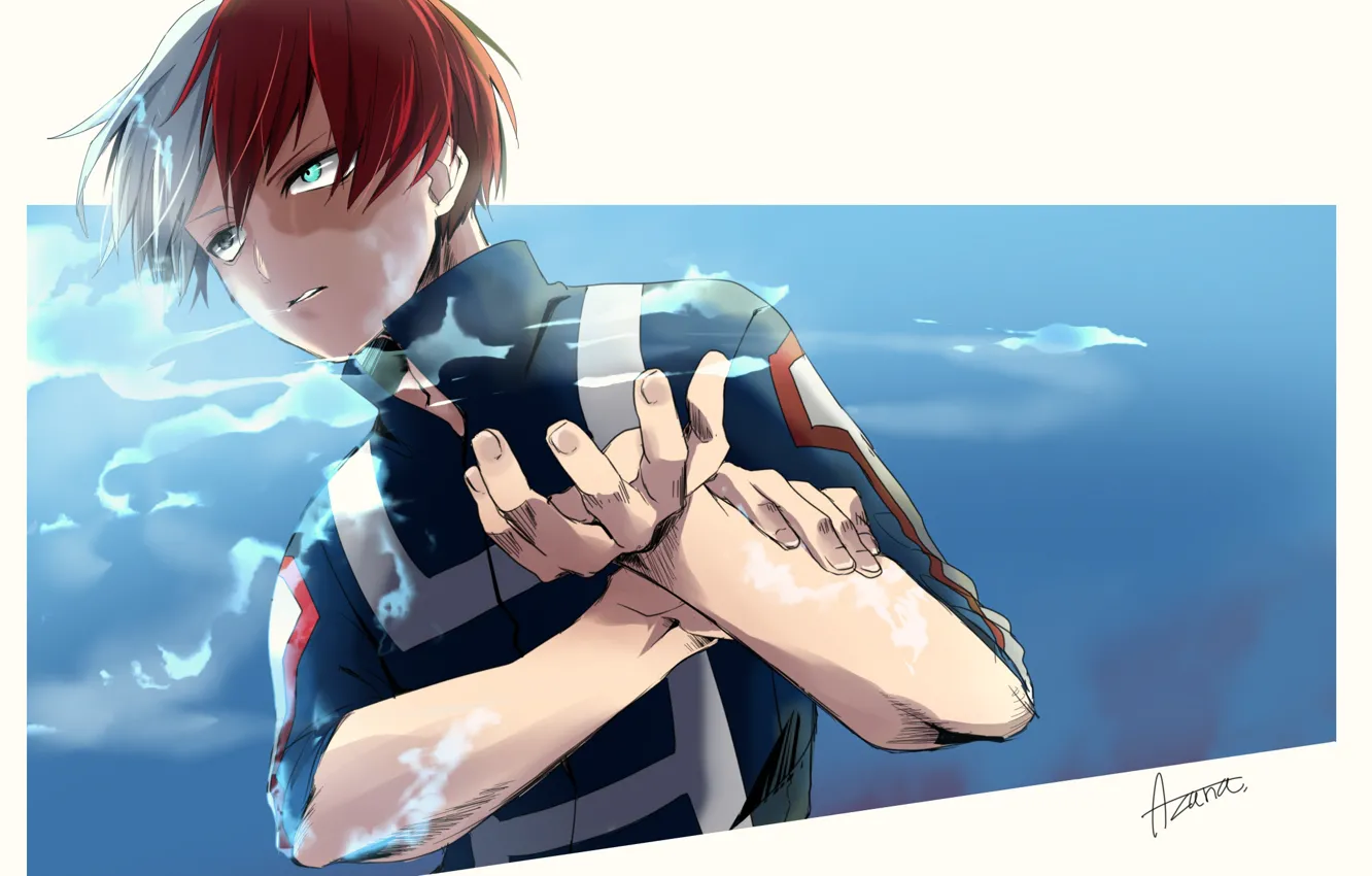 Фото обои парень, Boku no Hero Academia, Todoroki Shouto, Тодороки Шото, Моя Геройская Академия, Pixiv Id 11533099