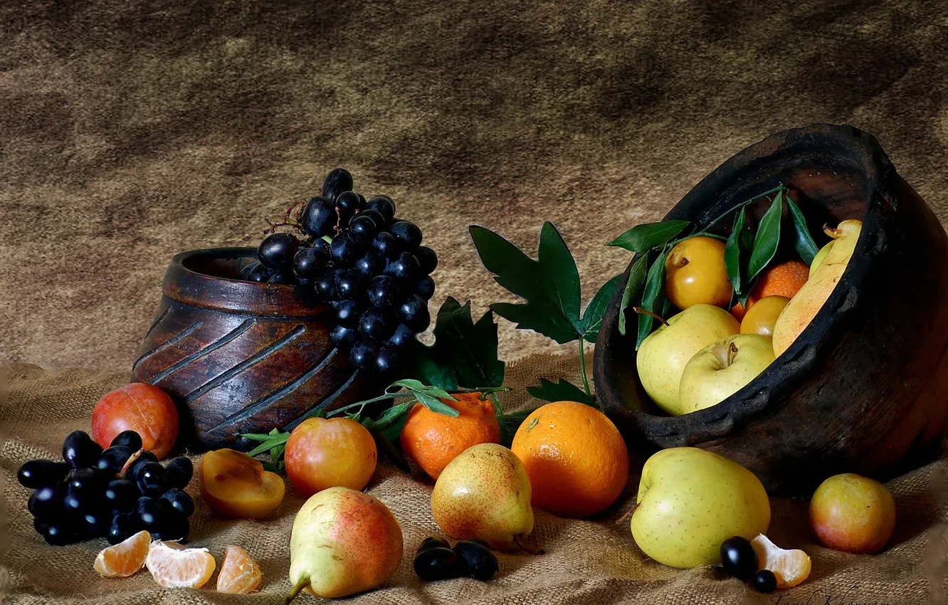 Фото обои яблоки, еда, виноград, фрукты, натюрморт, груши