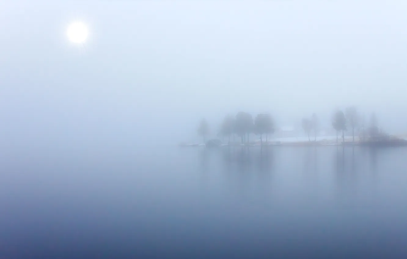 Фото обои туман, озеро, остров