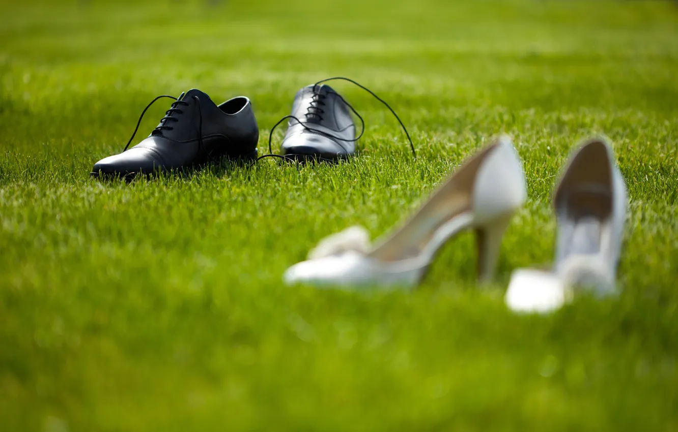 Фото обои трава, ботинки, туфли