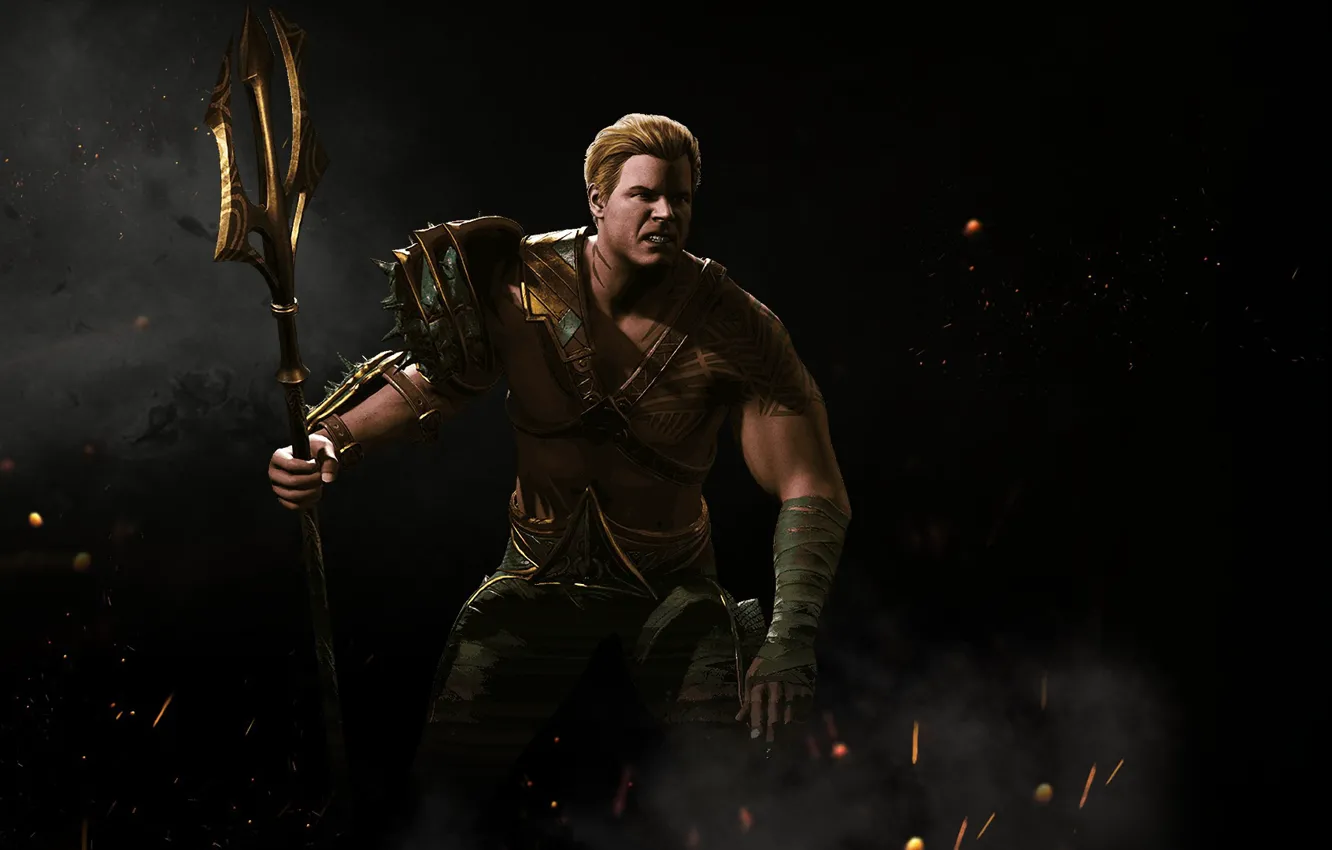Фото обои game, tatoo, Aquaman, NetherRealm Studios, trident, Arthur Curry, Injustice 2, king of Atlantis