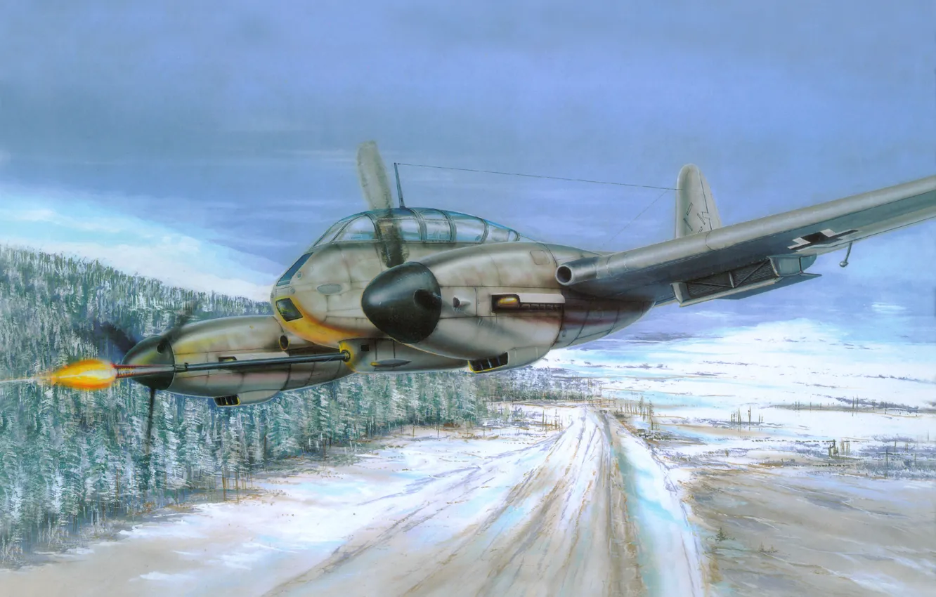 Фото обои Германия, Арт, Luftwaffe, Мессершмитт, Люфтваффе, Немецкий тяжёлый истребитель, Ме 210 A-2