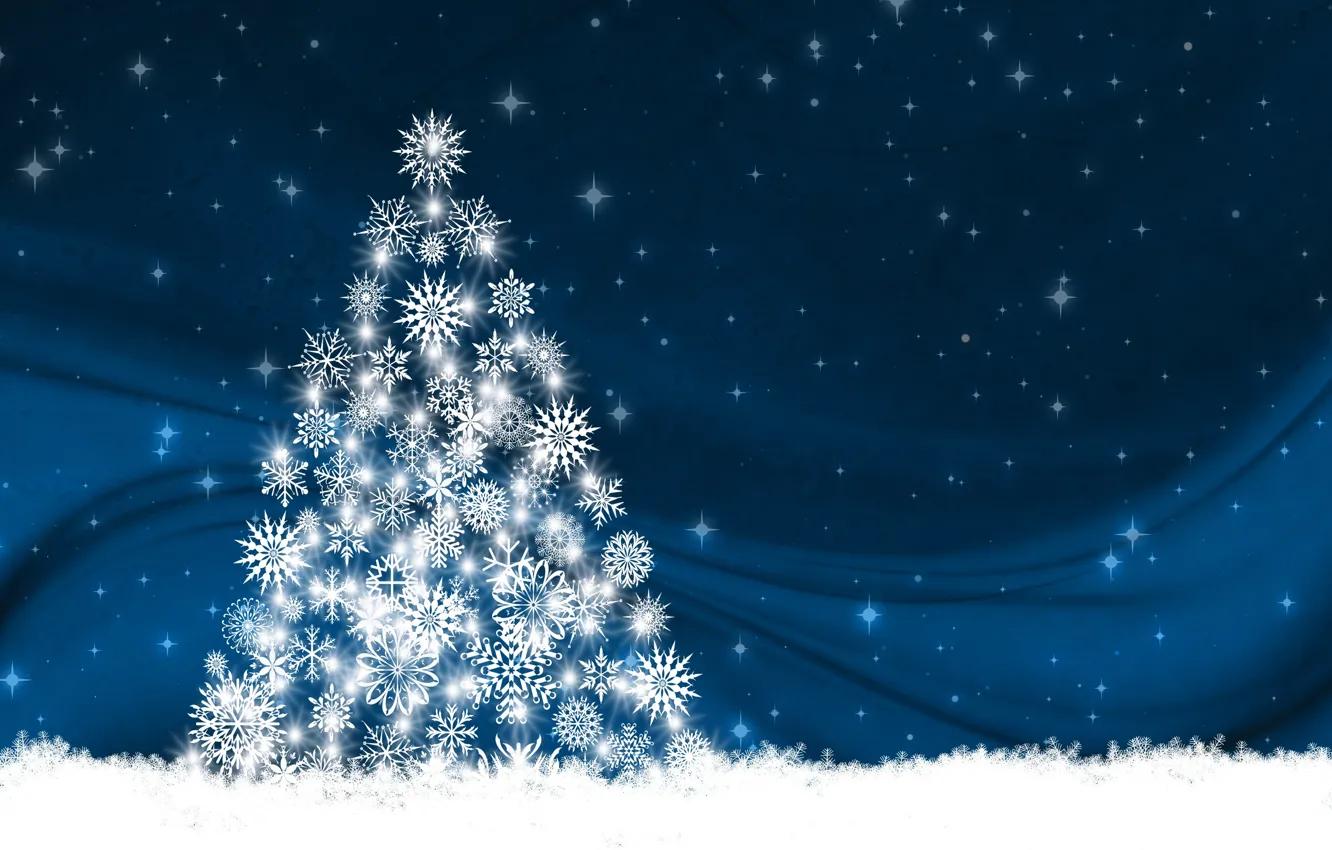 Фото обои снежинки, фон, праздник, елка, новый год, вектор